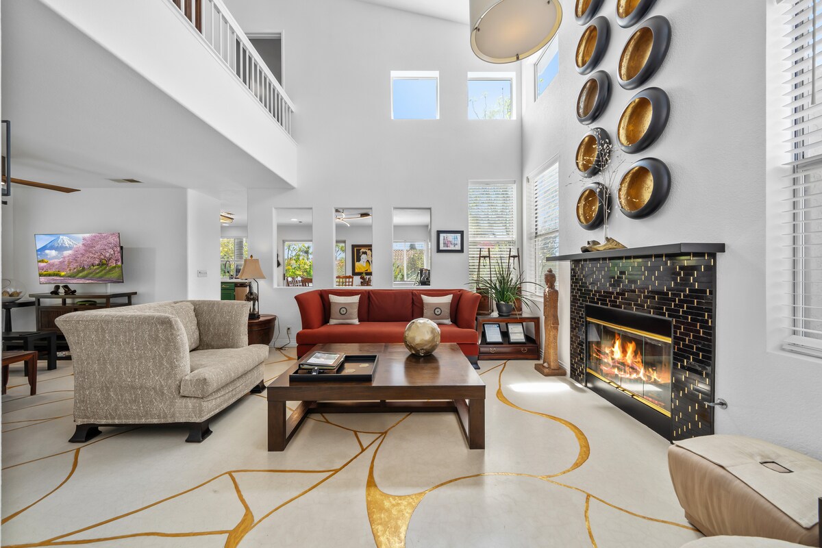 Designer interior living space at Zen House VIP near San Diego